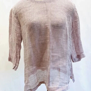 PURE JILL LINEN Women 3/4 Sleeve Pullover See-Through Purple Top Sz Extra Small